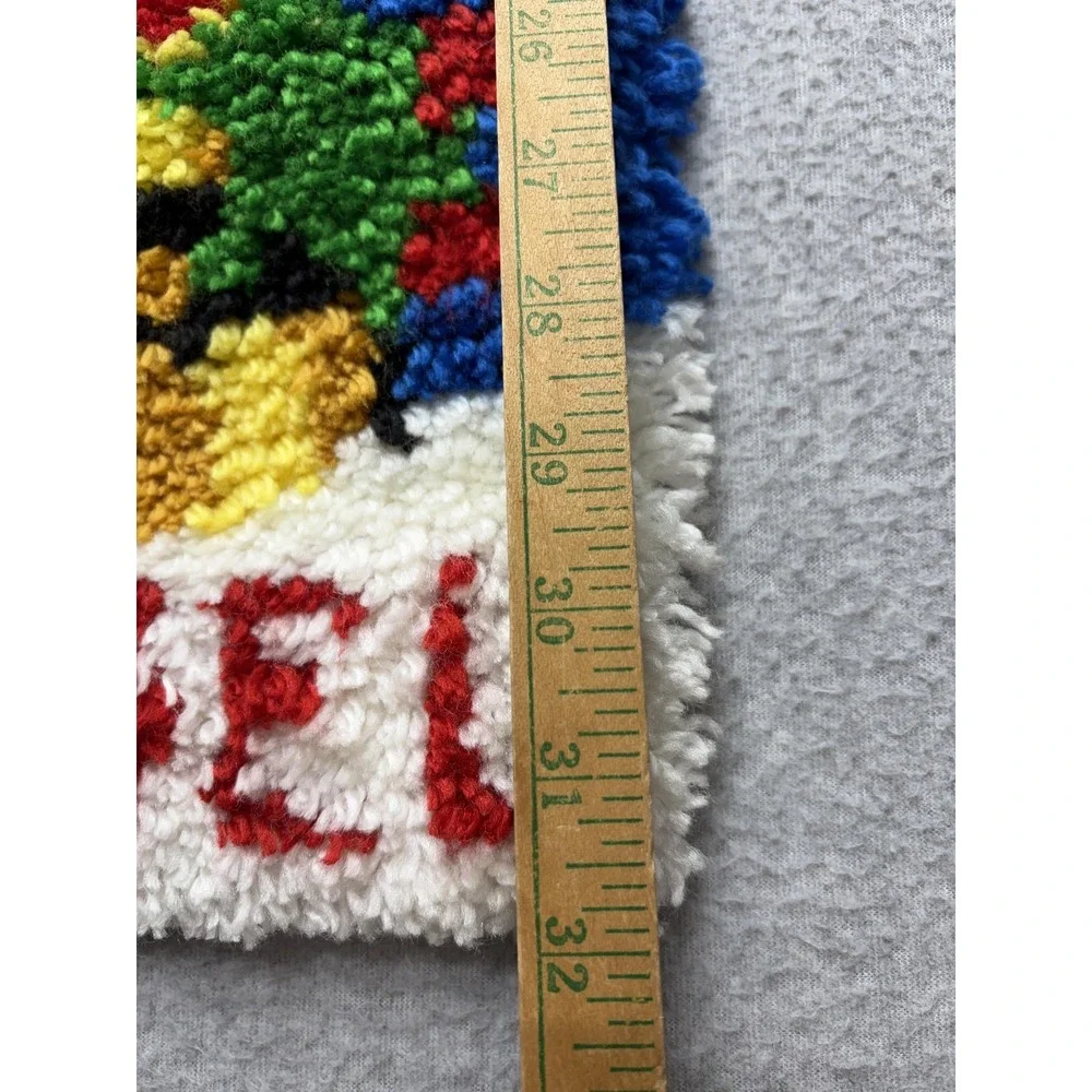 Vintage Handmade Latch Hook Noel Christmas Banner Wall Hanging Lamp Post Decor